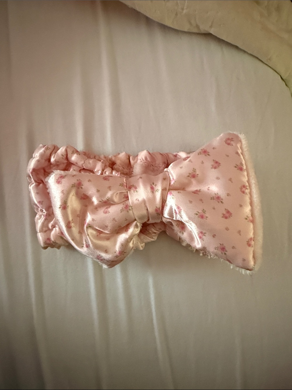 Pink Floral Satin Bow Headband